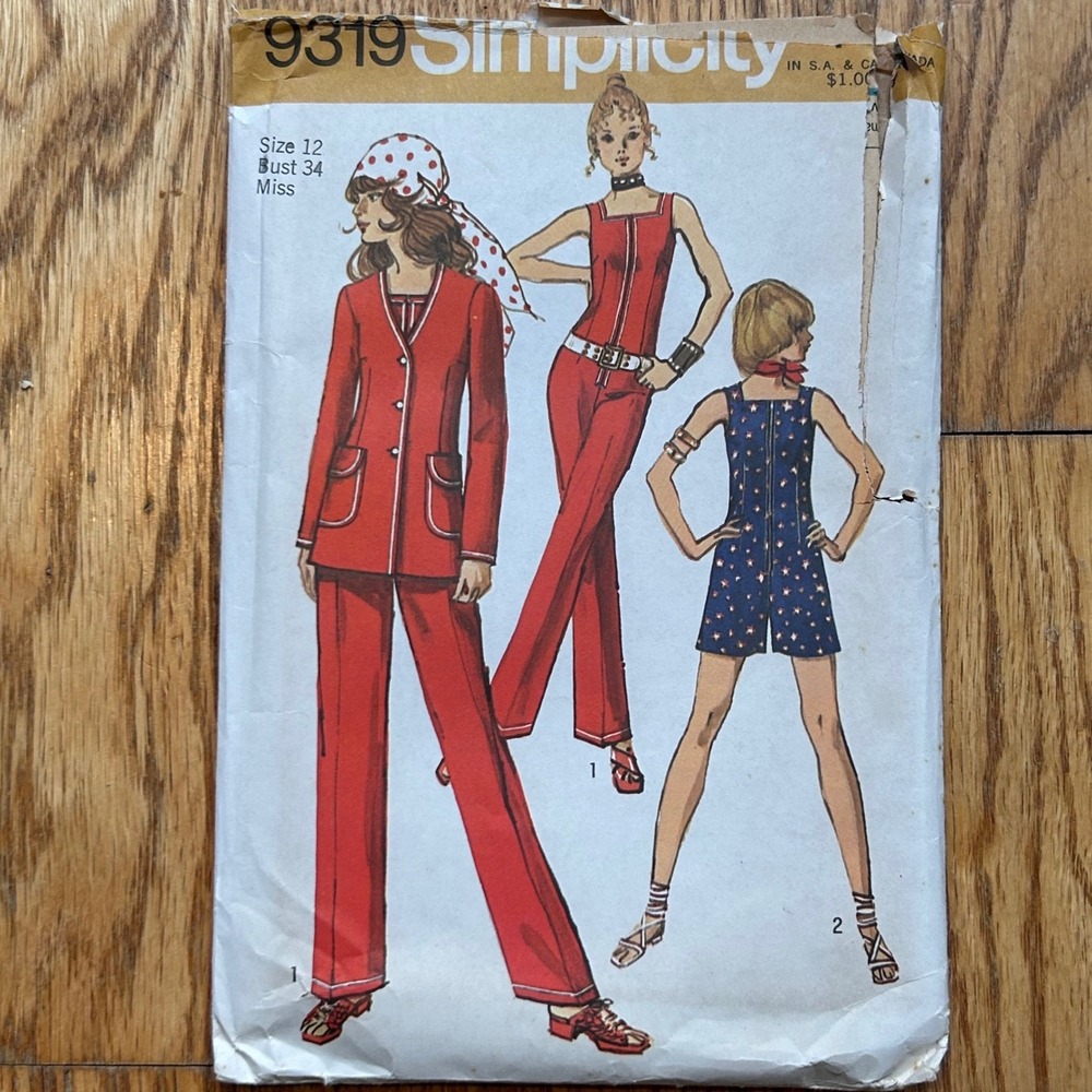 Simplicity Sewing Pattern 9319 Size 12 Red 70s Mod Jumpsuit Jacket Romper Precut